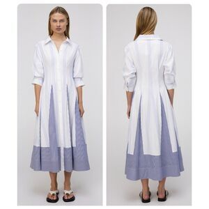 Jonathan Simkhai Blue and White A-Line Midi Dress